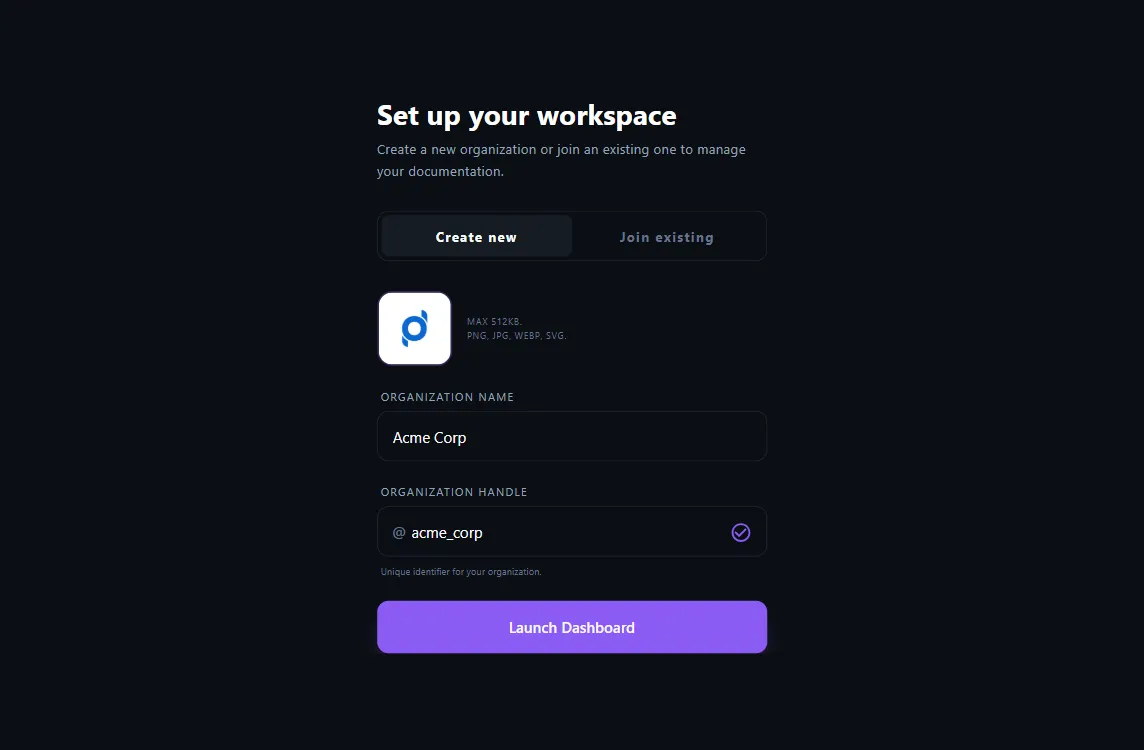 Create Organization Form Interface
